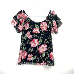 CAbi Style 5220 Floral Leopard Off Shoulder Blouse Size XS